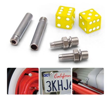 Yellow Dice 2 Valve Cap, Door Plunger, Plate Bolt Combo Kit