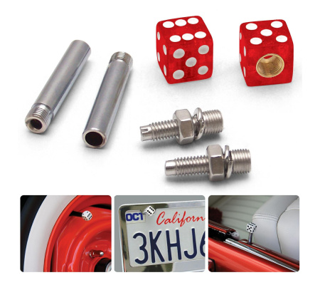 Clear Red with Sparkle Dice 2 Valve Cap, Door Plunger, Plate Bolt Combo Kit
