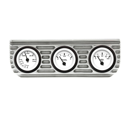 Vintage Finned 3 Gauge Bezel Mount w/ Aurora Boost, Fuel and Oil Gauges
