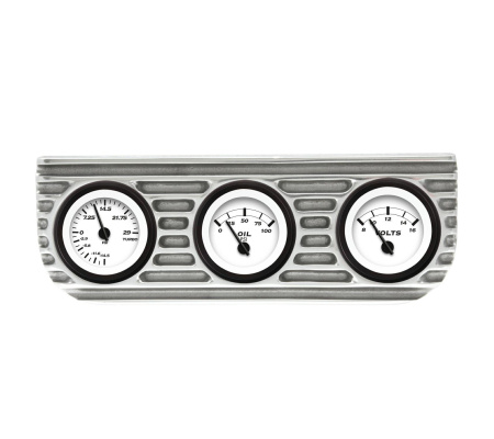 Vintage Finned 3 Gauge Bezel Mount w/ Aurora Boost, Oil and Volt Gauges