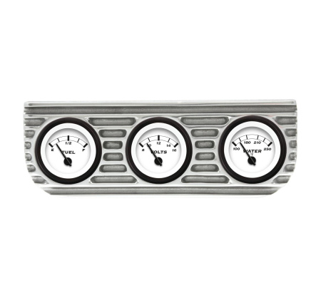 Vintage Finned 3 Gauge Bezel Mount w/ Aurora Fuel, Volt and Water Gauges