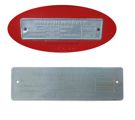 1942 - 1964 VW Volkswagen Early Metal VIN Name Plate fits Ghia Bug Bus Beetle