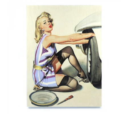Tire Change Pinup Girl Wooden Sign