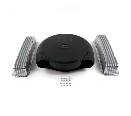 SBC Blk Caddy AC/Tall Finned Engine Dress Up kit~w/o Breather Holes