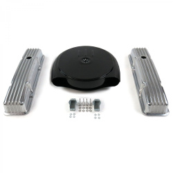 SBC Blk Caddy AC/Tall Finned Engine Dress Up kit~Holes No Breathers