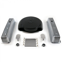 SBC Blk Caddy AC/Tall Center Bolt Engine Dress Up kit~w/ Breathers (No PCV)