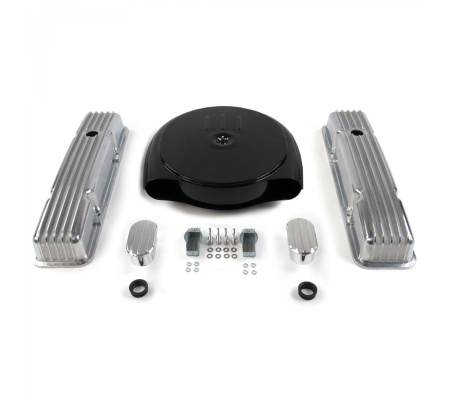 SBC Blk Caddy AC/Tall Finned Engine Dress Up kit~w/ Breathers (No PCV)