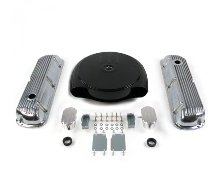SBF Blk Caddy AC/Finned Engine Dress Up kit~w/ Breathers (PCV) 289-351