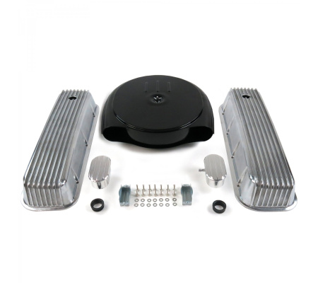 BBC Blk Caddy AC/Finned Engine Dress Up kit~w/ Breathers (PCV)