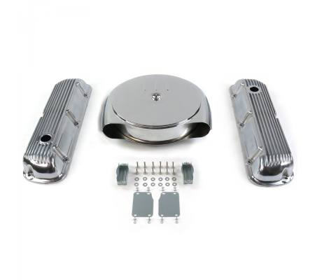 SBF Chr Caddy AC/Finned Engine Dress Up kit~Holes No Breathers 289-351