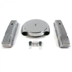 SBC Chr Caddy AC/Short Finned Engine Dress Up kit~Holes No Breathers