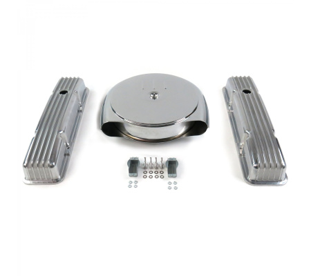 SBC Chr Caddy AC/Short Finned Engine Dress Up kit~Holes No Breathers