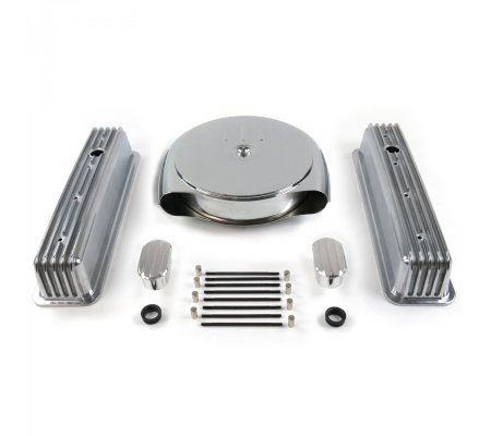 SBC Chr Caddy AC/Tall Center Bolt Engine Dress Up kit~w/ Breathers (No PCV)
