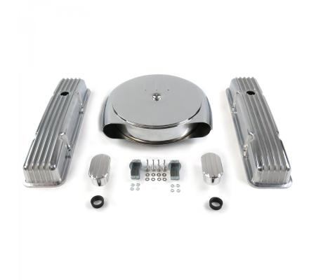 SBC Chr Caddy AC/Tall Finned Engine Dress Up kit~w/ Breathers (No PCV)