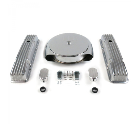 SBC Chr Caddy AC/Short Finned Engine Dress Up kit~w/ Breathers (No PCV)
