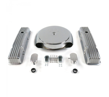SBC Chr Caddy AC/Tall Finned Engine Dress Up kit~w/ Breathers (PCV)