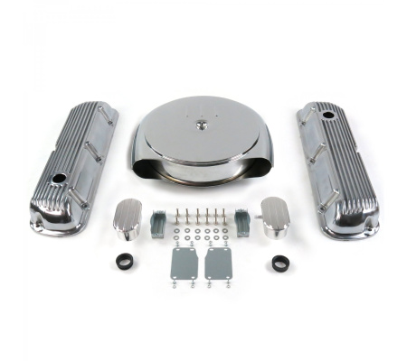 SBF Chr Caddy AC/Finned Engine Dress Up kit~w/ Breathers (PCV) 289-351