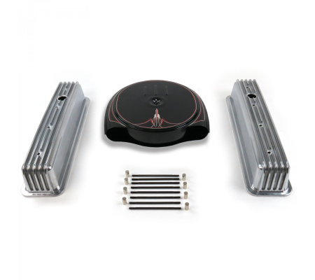 SBC PS Caddy AC/Tall Center bolt Finned Engine Dress Up kit~Holes No Breathers
