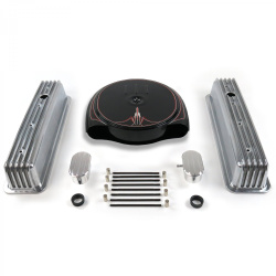 SBC PS Caddy AC/Tall Center Bolt Finned Engine Dress Up kit~w/ Breathers (PCV)