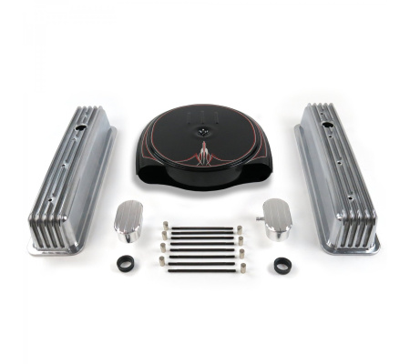 SBC PS Caddy AC/Tall Center Bolt Finned Engine Dress Up kit~w/ Breathers (PCV)