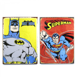 Retro DC Superman & Batman Wooden Sign Man Cave Combo Pack
