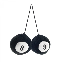 Fuzzy Hanging Rearview Mirror 8-Balls - Pair