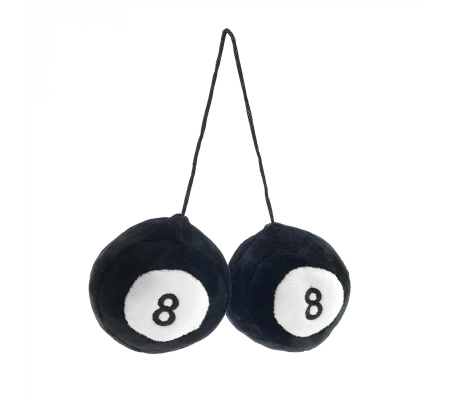 Fuzzy Hanging Rearview Mirror 8-Balls - Pair