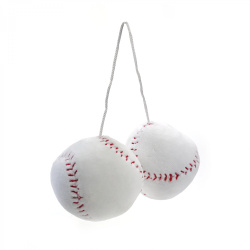 Fuzzy Hanging Rearview Mirror Baseballs - Pair