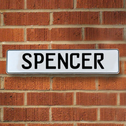 SPENCER - White Aluminum Street Sign Mancave Euro Plate Name Door Sign Wall