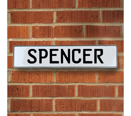 SPENCER - White Aluminum Street Sign Mancave Euro Plate Name Door Sign Wall