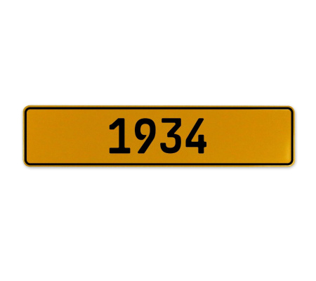 1934 Year  - Yellow Aluminum Street Sign Mancave Euro Plate Name Door Sign Wall