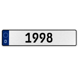 1998 Year  - White Aluminum Street Sign Mancave Euro Plate Name Door Sign Wall