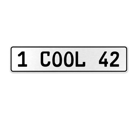 1 COOL 42  - White Aluminum Street Sign Mancave Euro Plate Name Door Sign Wall