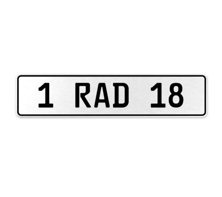 1 RAD 18  - White Aluminum Street Sign Mancave Euro Plate Name Door Sign Wall