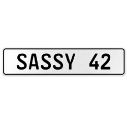 SASSY 42  - White Aluminum Street Sign Mancave Euro Plate Name Door Sign Wall