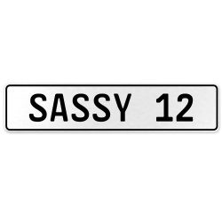 SASSY 12  - White Aluminum Street Sign Mancave Euro Plate Name Door Sign Wall