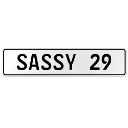 SASSY 29  - White Aluminum Street Sign Mancave Euro Plate Name Door Sign Wall