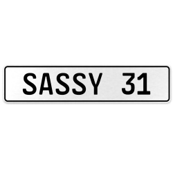 SASSY 31  - White Aluminum Street Sign Mancave Euro Plate Name Door Sign Wall