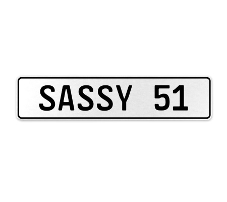 SASSY 51  - White Aluminum Street Sign Mancave Euro Plate Name Door Sign Wall