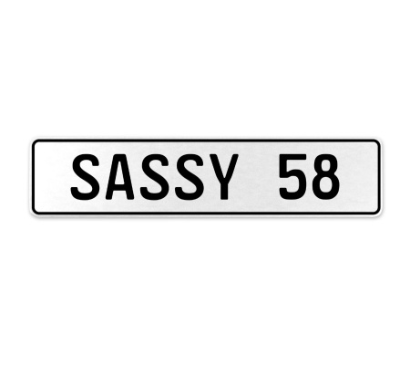 SASSY 58  - White Aluminum Street Sign Mancave Euro Plate Name Door Sign Wall