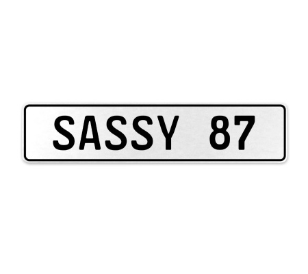 SASSY 87  - White Aluminum Street Sign Mancave Euro Plate Name Door Sign Wall