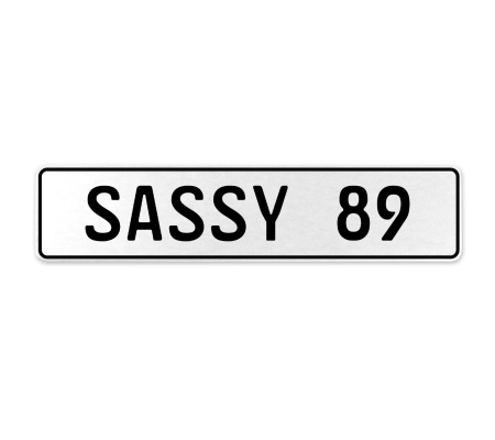 SASSY 89  - White Aluminum Street Sign Mancave Euro Plate Name Door Sign Wall
