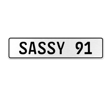 SASSY 91  - White Aluminum Street Sign Mancave Euro Plate Name Door Sign Wall