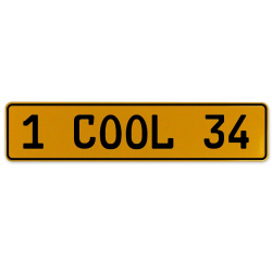 1 COOL 34  - Yellow Aluminum Street Sign Mancave Euro Plate Name Door Sign Wall