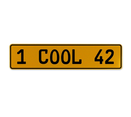 1 COOL 42  - Yellow Aluminum Street Sign Mancave Euro Plate Name Door Sign Wall