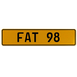 FAT 98  - Yellow Aluminum Street Sign Mancave Euro Plate Name Door Sign Wall