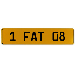 1 FAT 08  - Yellow Aluminum Street Sign Mancave Euro Plate Name Door Sign Wall