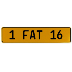 1 FAT 16  - Yellow Aluminum Street Sign Mancave Euro Plate Name Door Sign Wall