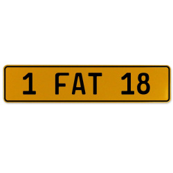 1 FAT 18  - Yellow Aluminum Street Sign Mancave Euro Plate Name Door Sign Wall