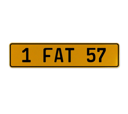 1 FAT 57  - Yellow Aluminum Street Sign Mancave Euro Plate Name Door Sign Wall